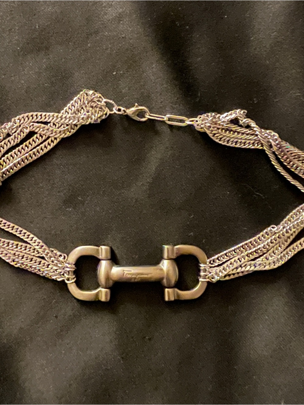 Vtg Salvatore Ferragamo Silver Horsebit Hardware & Multi Chain Choker Necklace - Picture 7 of 9